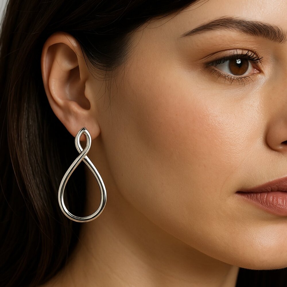 Chic Silver Open Loop Teardrop Earrings – Bold Sculptural Women’ Fashion Jewelry